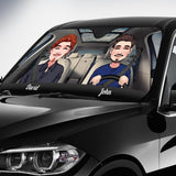 Adventure Awaits - Husband And Wife gift for wife, husband, girlfriend, boyfriend, mom, dad - Personalized Car Sunshade