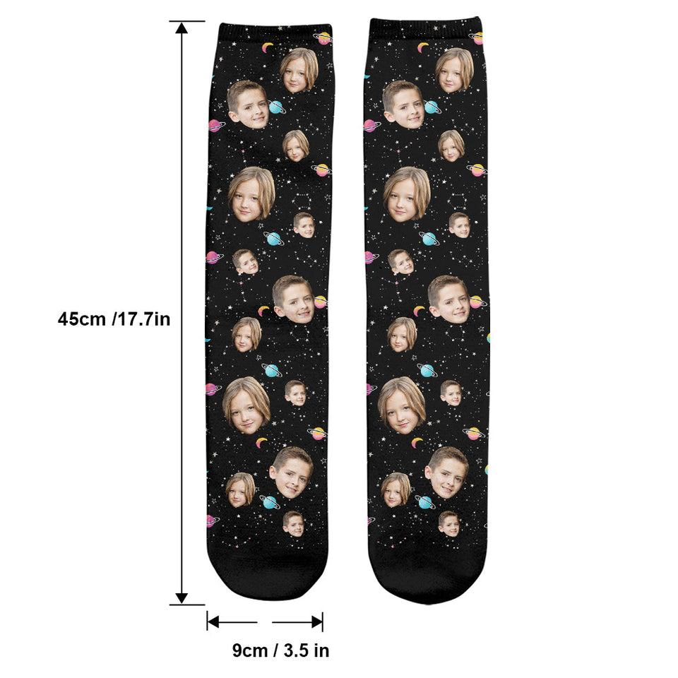 Custom Face Galaxy - Personalized Sibling Socks