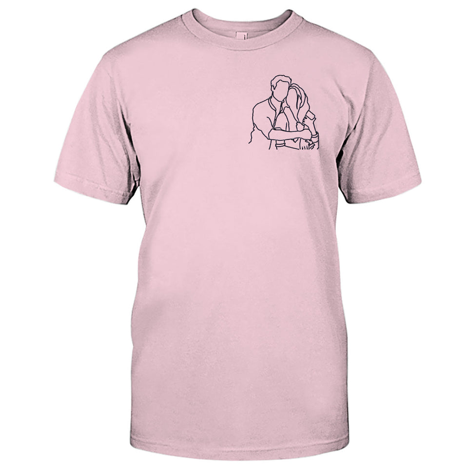 Custom Line Art - Personalized Couple Embroidered T-shirt