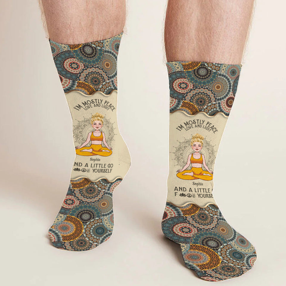 I'm Mostly Peace Love And Light - Personalized Yoga Socks
