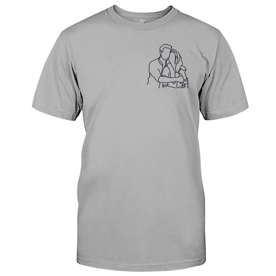 Custom Line Art - Personalized Couple Embroidered T-shirt