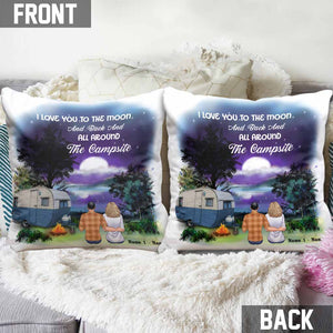 I Love You To The Moon And Back - Personalized Couple Camping Throw Pillow