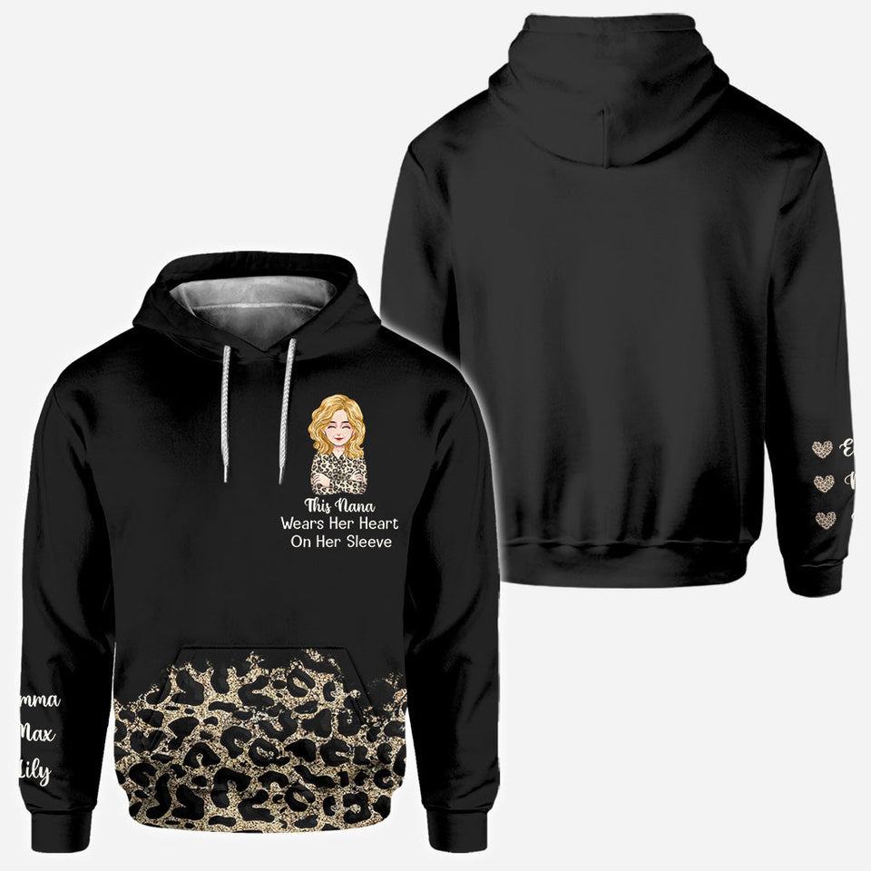 This Nana Wears Her Heart On Her Sleeve - Gift for grandma, mom, aunt - Personalized All Over Shirt