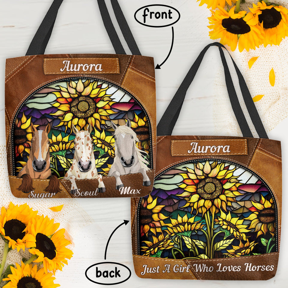 You Are My Sunshine Sunflower Stained Glass - Personalized Horse Tote Bag