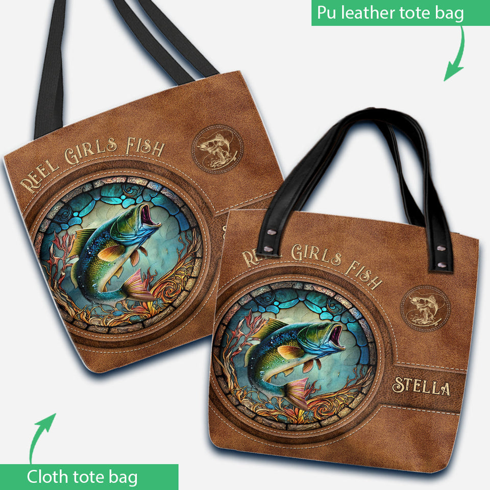 Reel Girls Fish Bass Fishing - Personalized Fishing Tote Bag