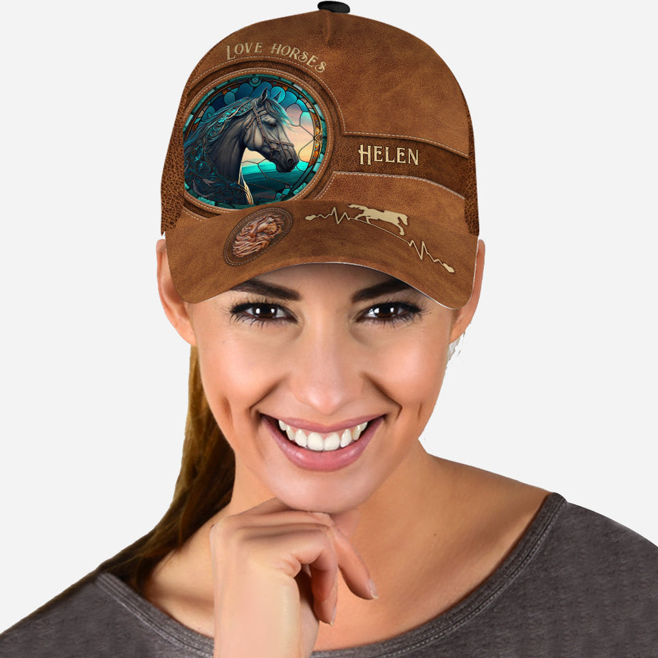 Country Girls Horse Stained Glass - Personalized Horse Classic Cap
