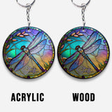 Stained Glass Dragonfly - Personalized Dragonfly Keychain (Printed On Both Sides)