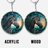 Stained Glass Horse - Personalized Horse Keychain (Printed On Both Sides)