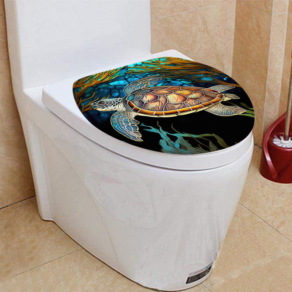 Stained Glass Turtle Couple Turtle Bathroom Curtain & Mats Set
