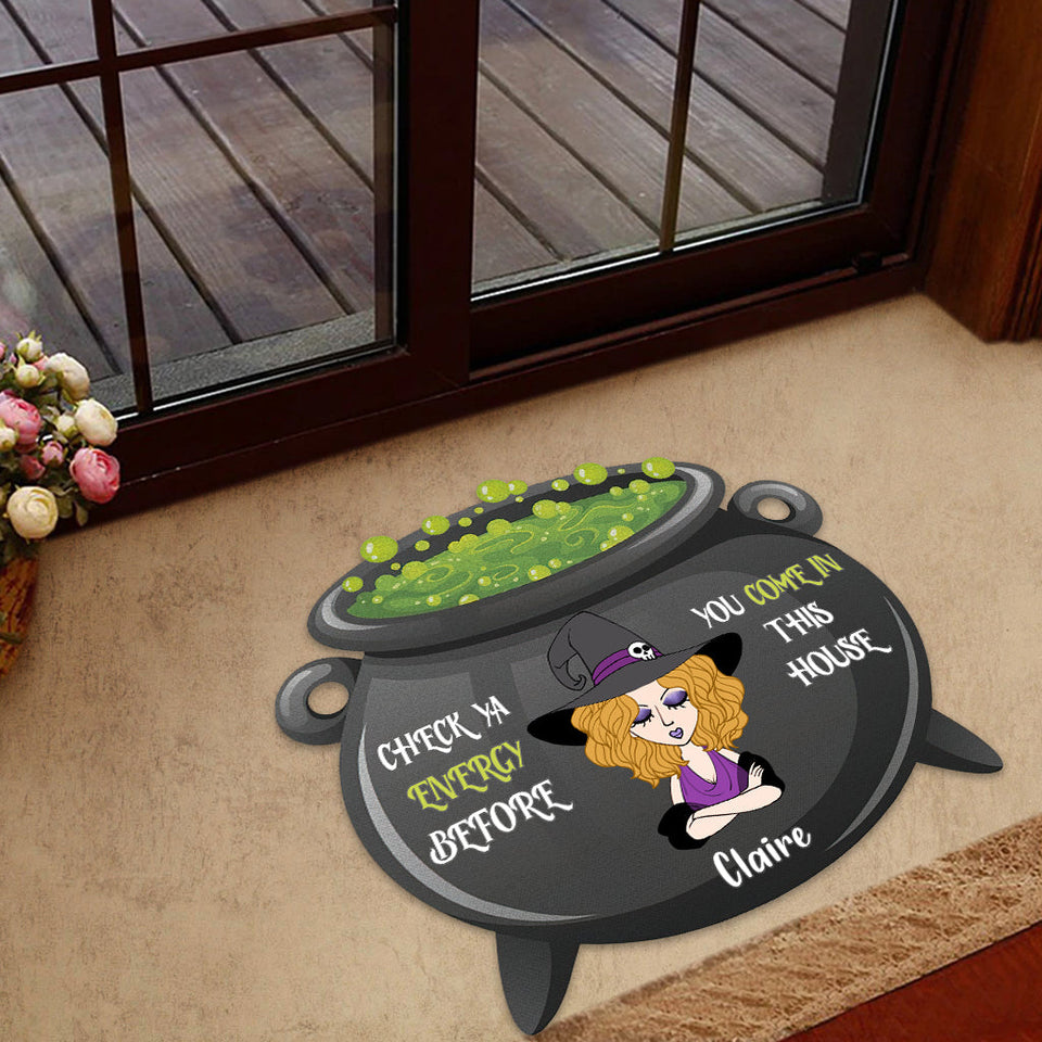 Check Ya Energy - Personalized Witch Shaped Doormat