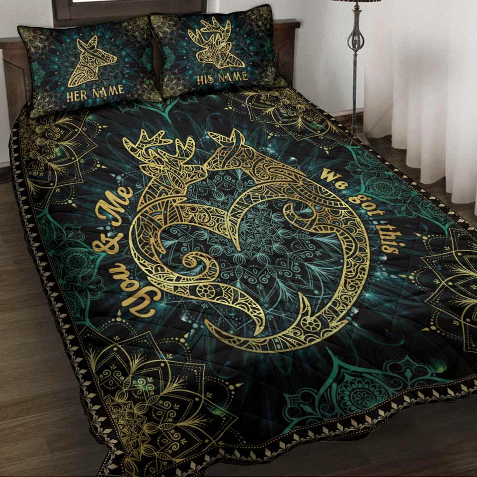 You And Me We Got This Deer Couple Mandala - Personalized Hunting Quilt Set