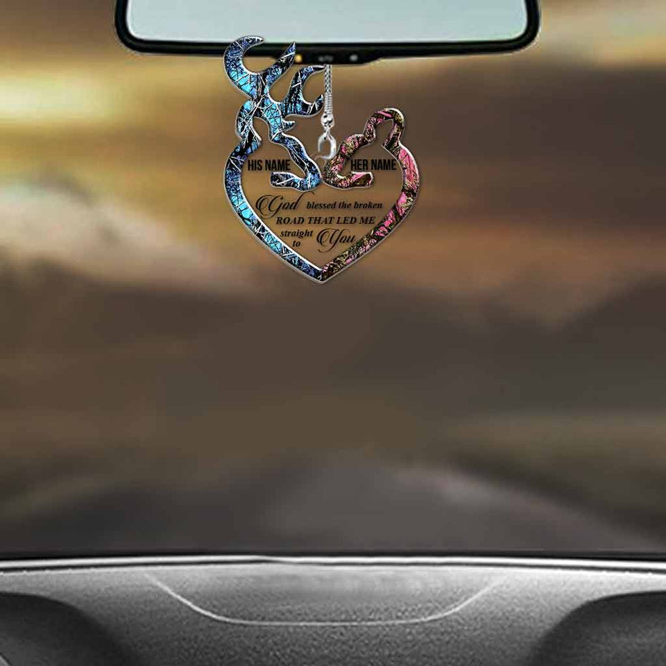God Blessed The Broken Road - Personalized Hunting Transparent Car Ornament