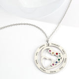 Our Family - Personalized Family Round and Heart Engraved Necklace