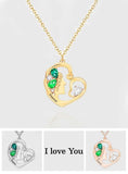 Birthstone Engraved Heart Charm - Personalized Mother Birthstone Women Necklace