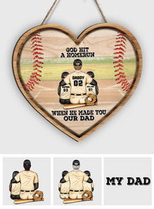 God Hit a Homerun - Personalized Father's Day Baseball Wood Sign