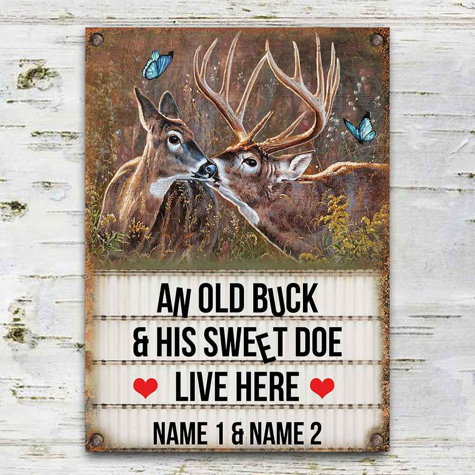 An Old Buck And His Sweet Doe - Hunting Personalized Rectangle Metal Sign