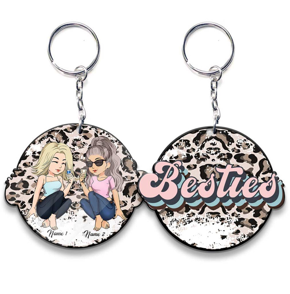 Besties Leopard - Personalized Keychain (Printed On Both Sides)