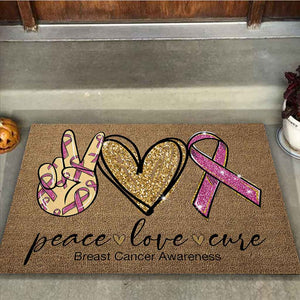 Peace Love Cure - Breast Cancer Awareness Coir Pattern Print Doormat
