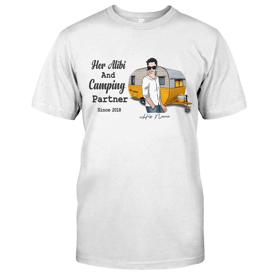 Her Alibi And Camping Partner - Personalized Couple T-shirt and Hoodie