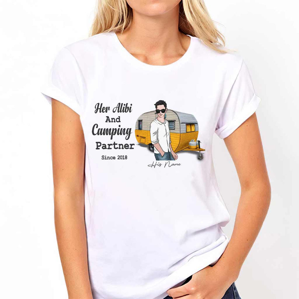 Her Alibi And Camping Partner - Personalized Couple T-shirt and Hoodie