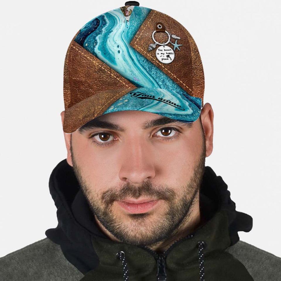 Salty Lil' Beach - Sea Lover Personalized Leather Pattern Print Cap With Printed Vent Holes