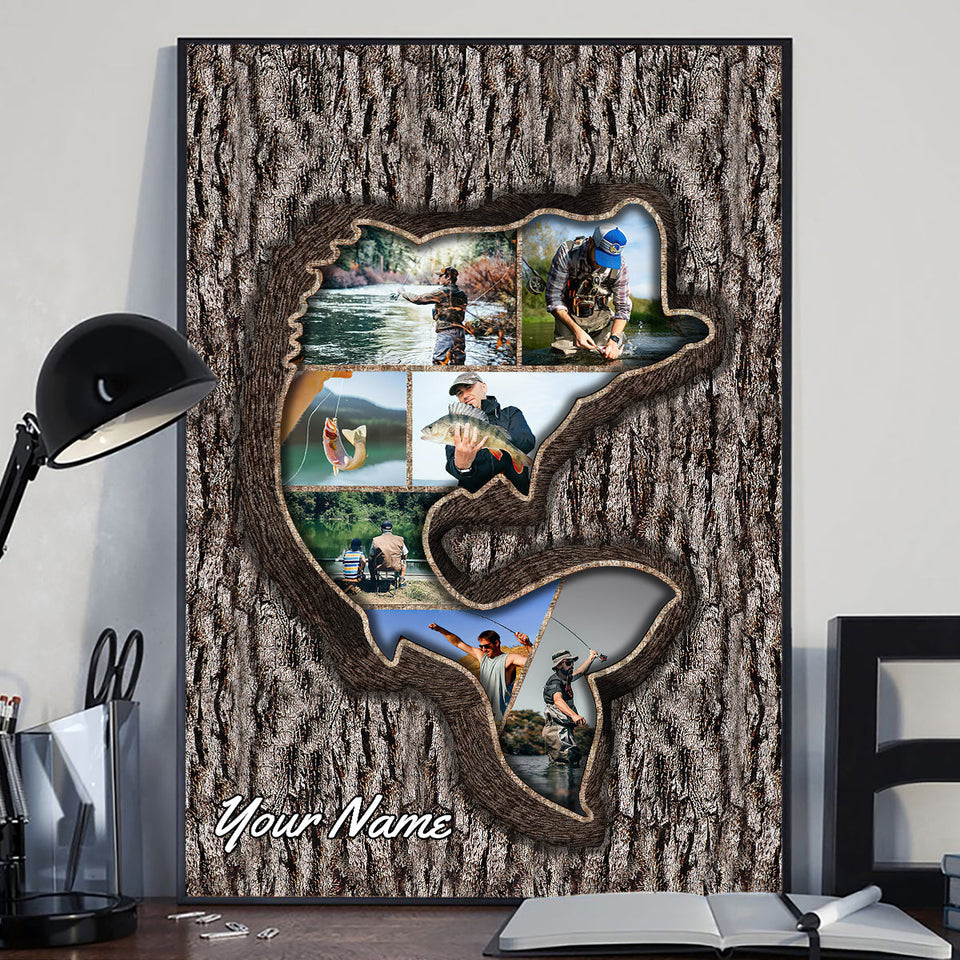 Fishing Memories Tree Carving Photo Inserted - Personalized Fishing Canvas and Poster