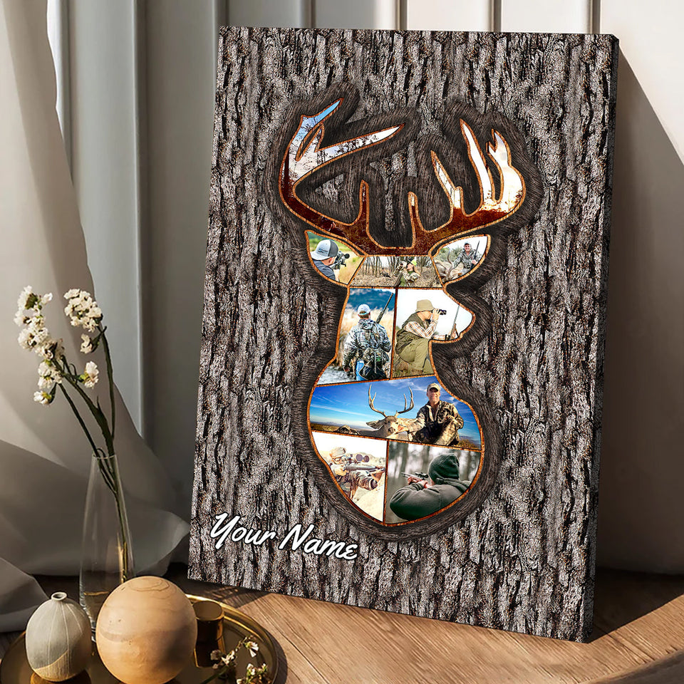 Hunting Memories Tree Carving Photo Inserted - Personalized Hunting Canvas and Poster