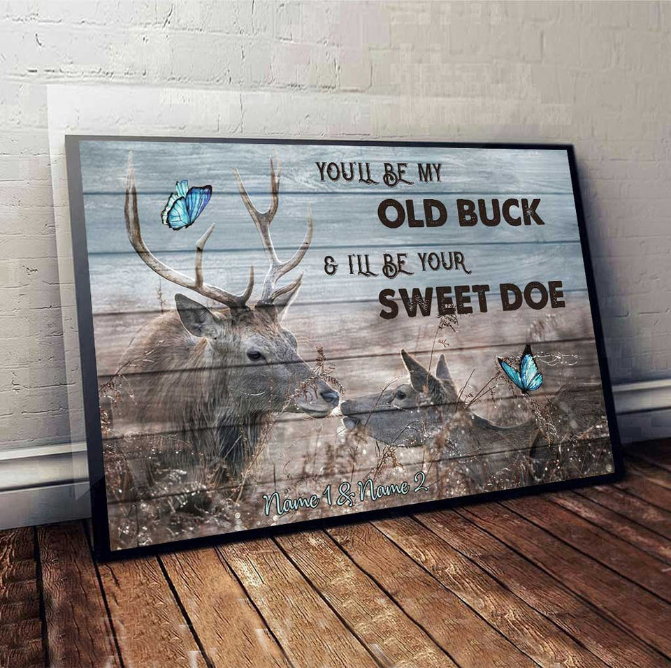 Old Buck Sweet Doe - Personalized Couple Hunting Poster