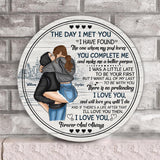 The Day I Met You - Personalized Couple Round Wood Sign