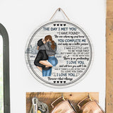 The Day I Met You - Personalized Couple Round Wood Sign