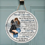 The Day I Met You - Personalized Couple Round Wood Sign