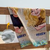 I Love You To The Beach And Back - Personalized Couple Beach Towel