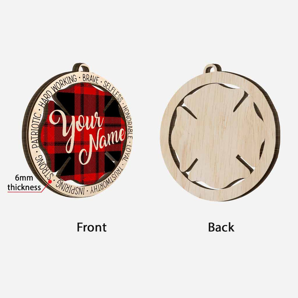 Our Hero Back The Red - Personalized Firefighter Layered Wood Ornament