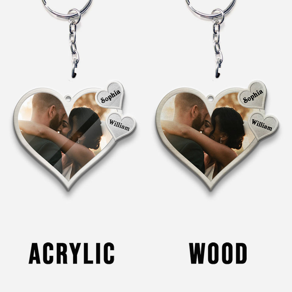 Drive Safe - Personalized Metal Pattern Print Couple Keychain (Printed On Both Sides)