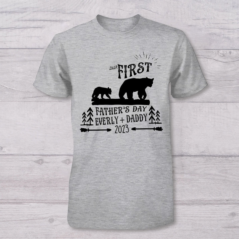 First Father's Day - Personalized Father T-shirt And Baby Onesie