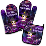 Cooking With Magic - Personalized Witch Oven Mitts & Pot Holder Set