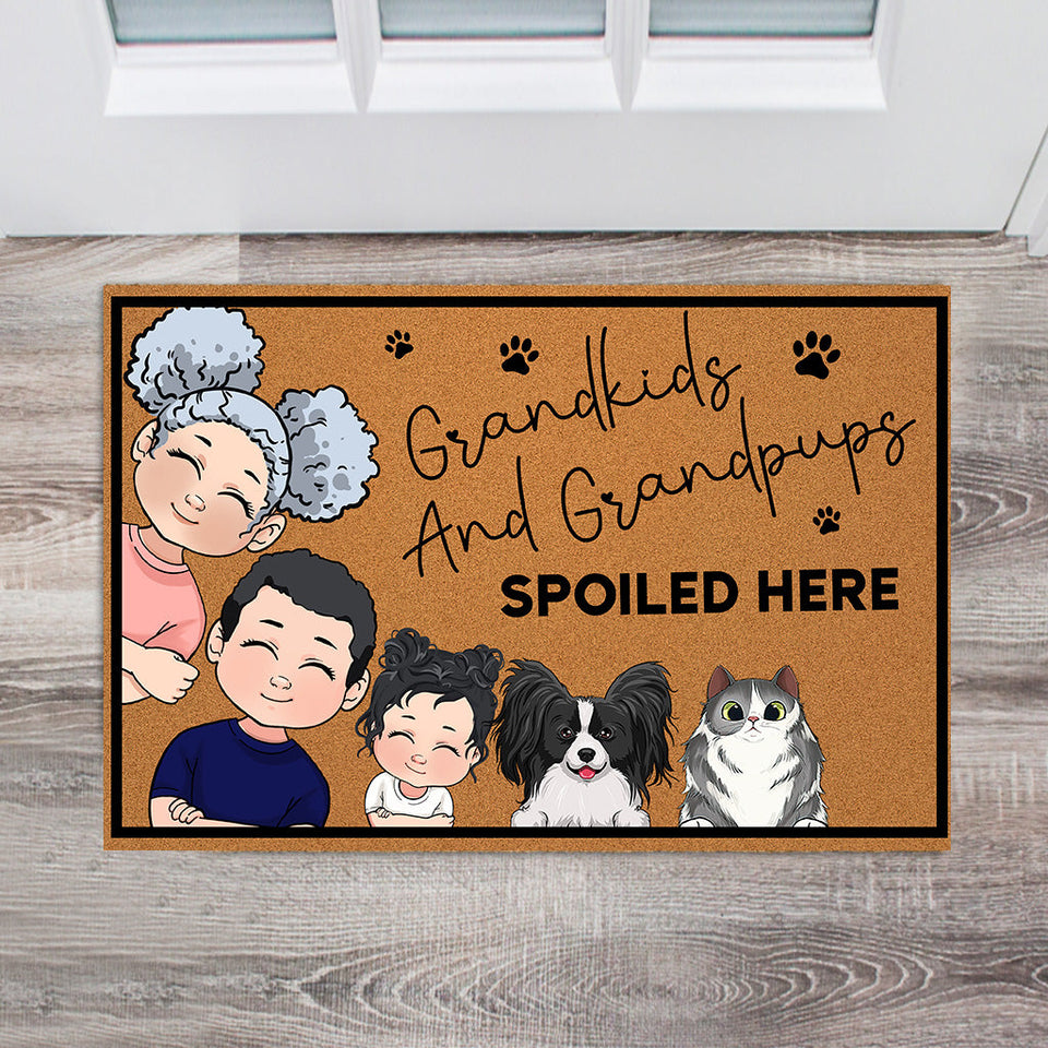 Grandkids And Grandpups Spoiled Here - Personalized Mother's Day Grandma Doormat