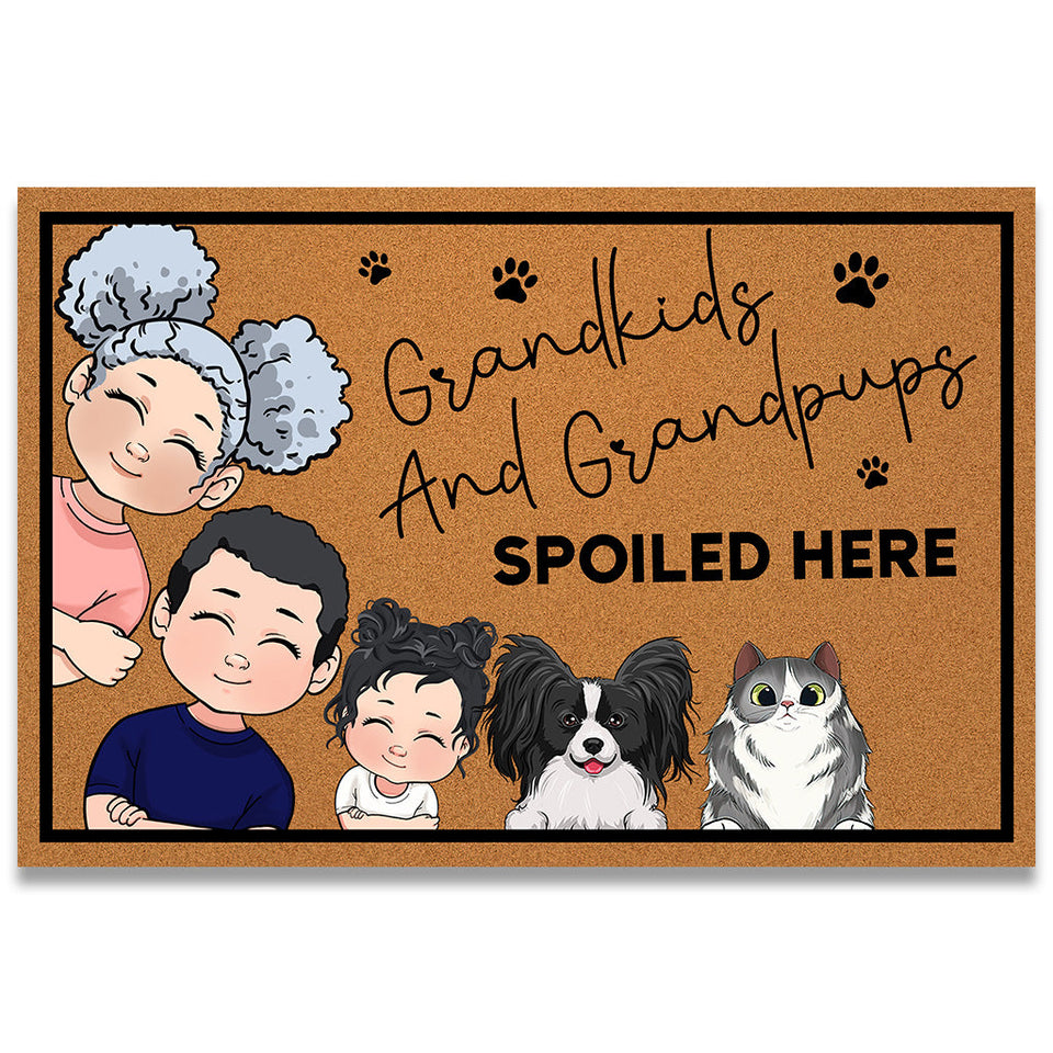 Grandkids And Grandpups Spoiled Here - Personalized Mother's Day Grandma Doormat