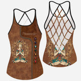 Namaste Leather Pattern Print Cross Tank Top