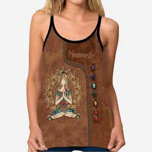 Namaste Leather Pattern Print Cross Tank Top