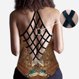 Namaste Leather Pattern Print Cross Tank Top