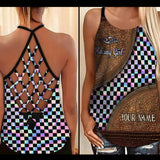 Racing Girl Personalized Leather Pattern Print Cross Tank Top