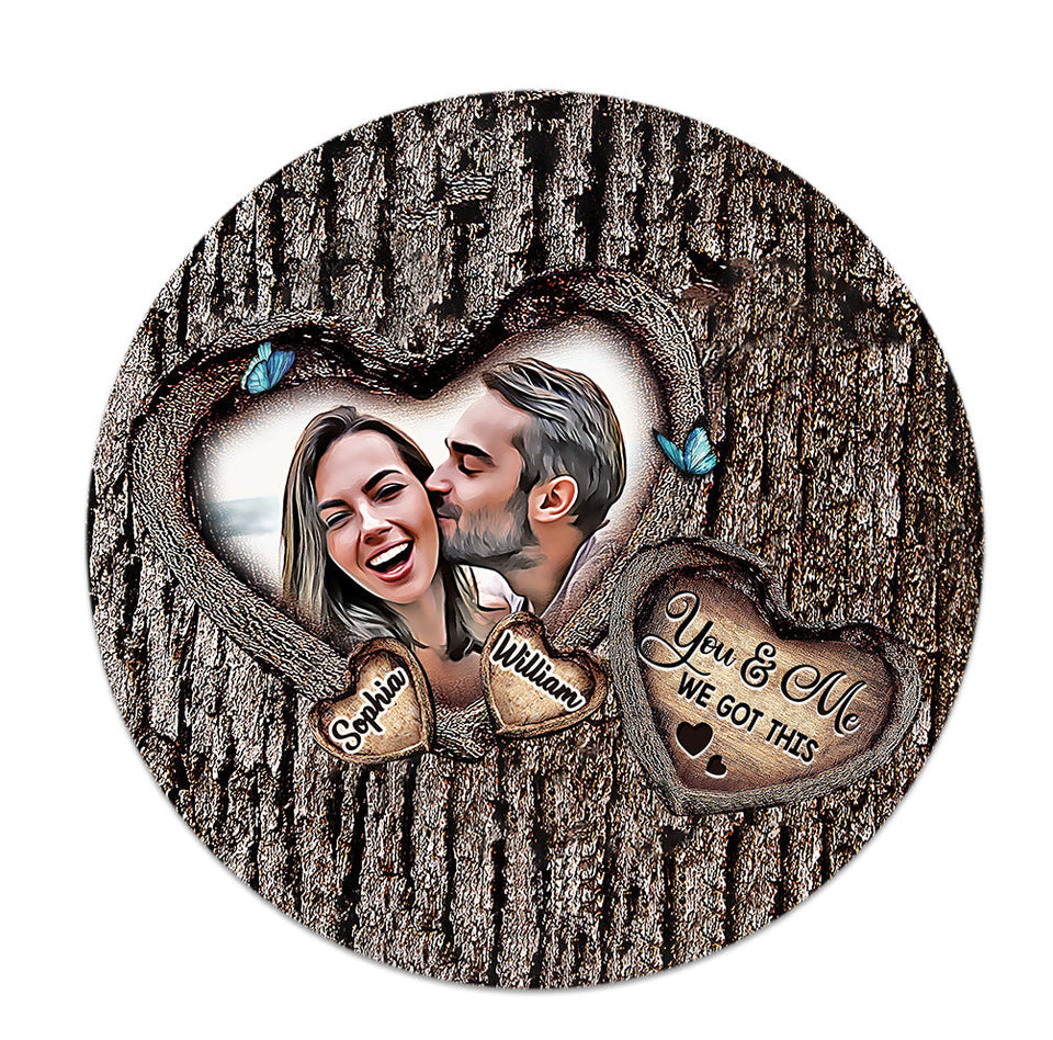 God Bless The Broken Road - Personalized Couple Round Wood Sign