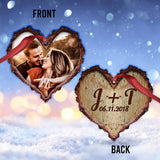 Wood Carved Heart - Personalized Christmas Couple Ornament (Printed On Both Sides)