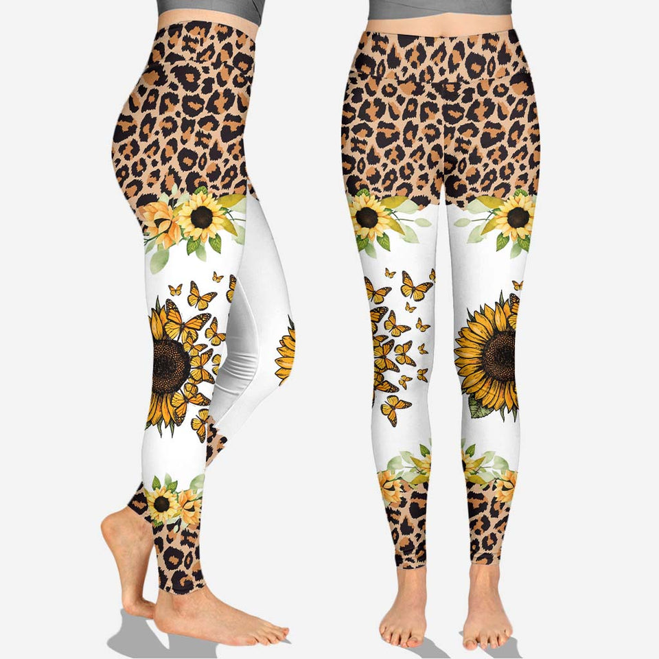 Beautiful Leopard Sunflower My Little Sunshine - Personalized Grandma Hoodie and Leggings