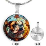 Stained Glass Dog - Personalized Dog Round Pendant Necklace