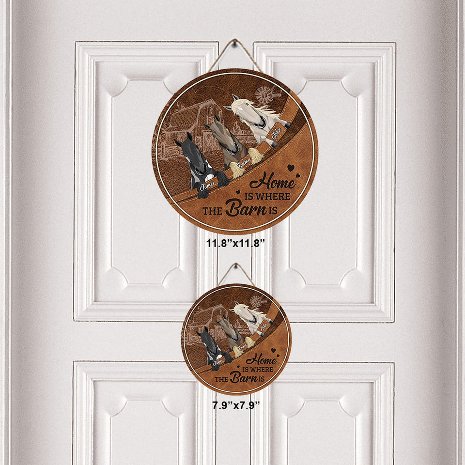 Horse In The Barn - Personalized Horse Round Wood Sign