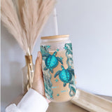 You And Me And The Sea - Personalized Turtle Can Glass