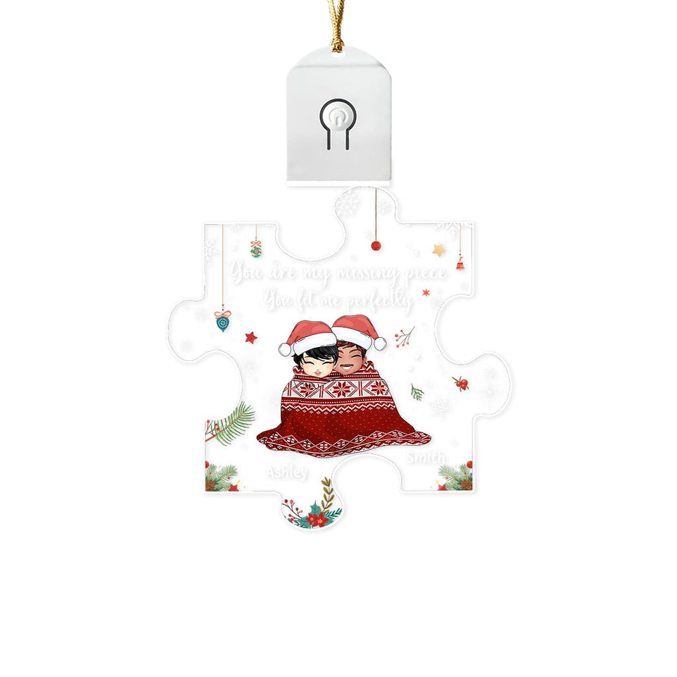 You Are My Missing Piece - Personalized Christmas Couple Shaped Led Acrylic Ornament