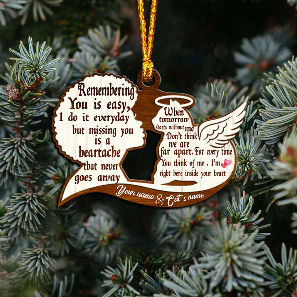 Remembering You Is Easy - Personalized Christmas Cat Ornament (Printed On Both Sides)